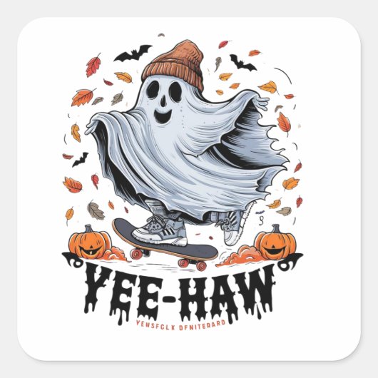 Sticker Carré Une planche à roulettes fantôme à travers un fleur (Devant)