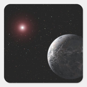 Sticker Carré Une planète glacée/rocheuse en orbite autour d'une