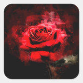 Sticker Carré Une rose rouge aquarelle sur fond noir (Devant)