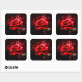 Sticker Carré Une rose rouge aquarelle sur fond noir (Feuille)