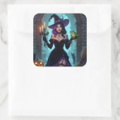 Sticker Carré Une sorcière, une candélabre et une Halloween de g (Sac)