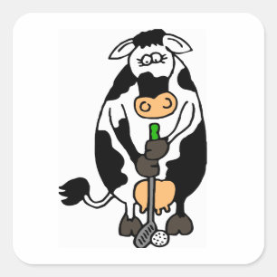 Sticker Carré Une vache qui joue au golf