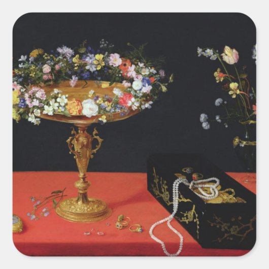 Sticker Carré Une vie morte d'une Tazza aux fleurs (Devant)