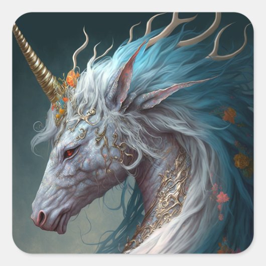 Sticker Carré Unicorn Dragon Imaginaire Art (Devant)