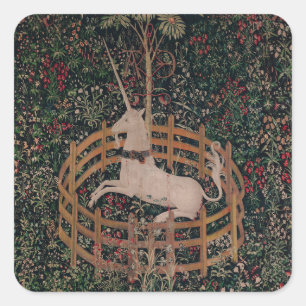 Sticker Carré Unicorn Hunt Medieval Art - Unicorn Rests in Garde