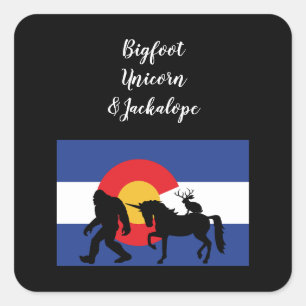 Sticker Carré Unicorn Jackalope et Bigfoot