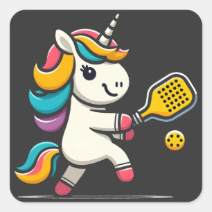 Sticker Carré Unicorn Jouer Pickleball Joueur Lover Enfants Femm