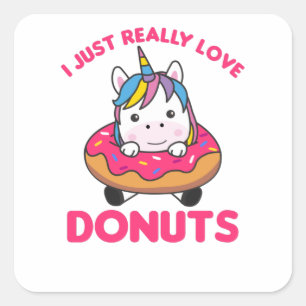 Sticker Carré Unicorn Lots Donuts Les licornes sont roses