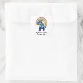 Sticker Carré Unicorn Riding Dinosaur Rainbow Name school (Sac)