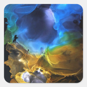 Sticker Carré Unicorn Space Nebula bleu jaune Alcool art