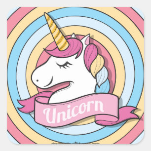 Sticker Carré Unicorne arc-en-ciel