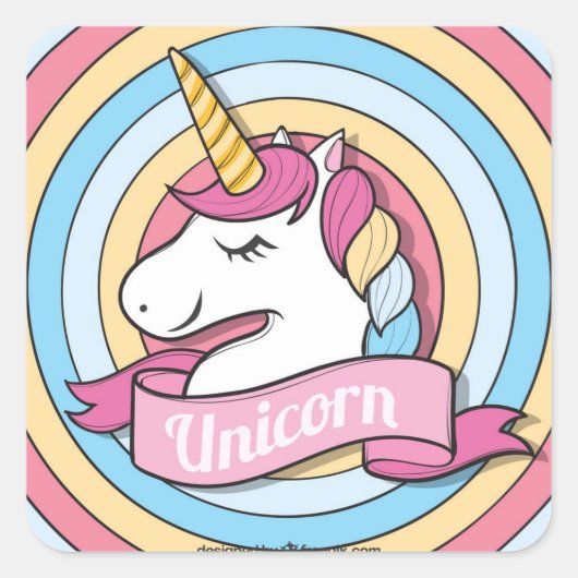 Sticker Carré Unicorne arc-en-ciel (Devant)