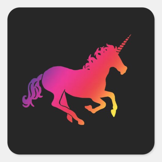 Sticker Carré Unicorne arc-en-ciel avec Arrière - plan noir (Devant)