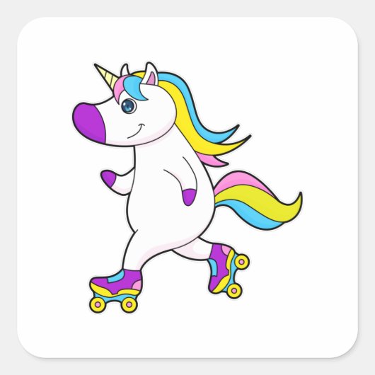 Sticker Carré Unicorne au patinage en ligne avec patins à roulea (Devant)