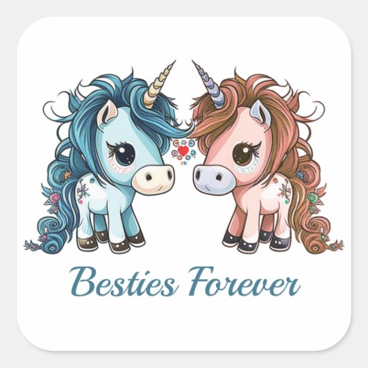 Sticker Carré Unicorne Besties pour toujours (Devant)
