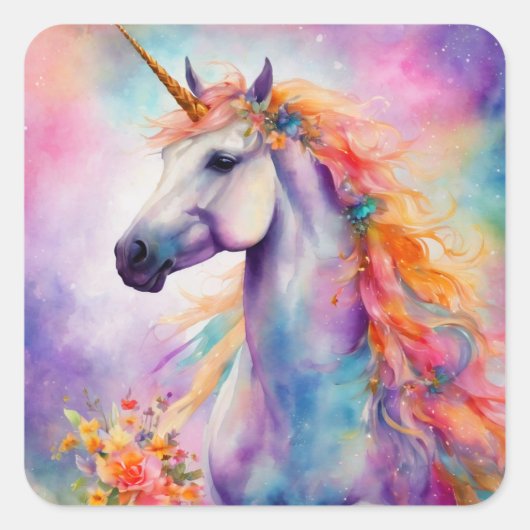 Sticker Carré Unicorne couleur Pastel (Devant)