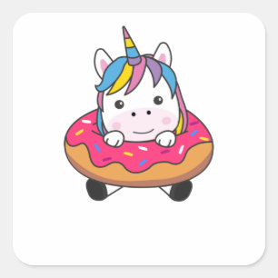 Sticker Carré Unicorne Dans Le Donut Les licornes Sont De Mignon