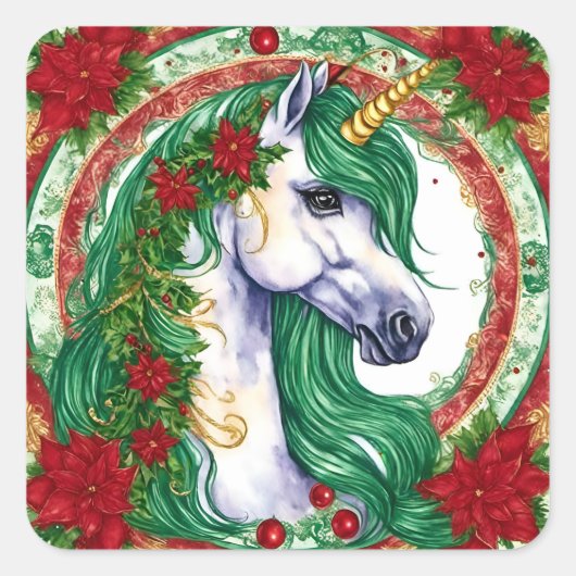 Sticker Carré Unicorne de Noël (Devant)