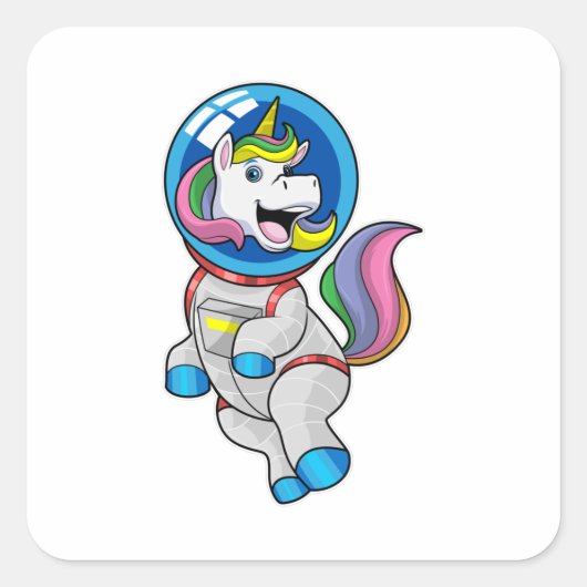 Sticker Carré Unicorne en tant qu'astronaute dans l'espace (Devant)