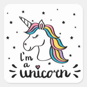 Sticker Carré Unicorne   Je suis une licorne