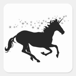 Sticker Carré Unicorne magique Silhouette Elegant noir sur blanc