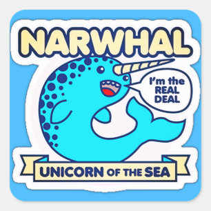 Sticker Carré Unicorne Narwhal De La Mer