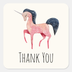 Sticker Carré Unicorne nordique rose avec Merci de Mane noir