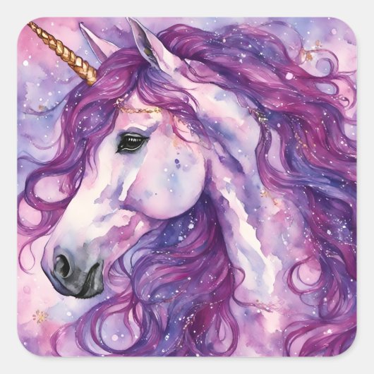 Sticker Carré Unicorne Purple Mane (Devant)