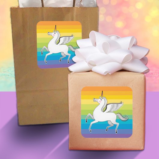 Sticker Carré Unicorne Rainbow Stripes