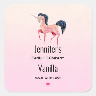 Sticker Carré Unicorne rose avec Black Mane Candle Business