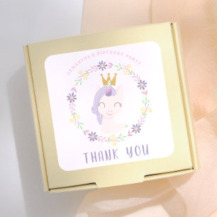 Sticker Carré Unicorne rose magique Princesse   Merci d'annivers