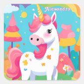 Sticker Carré Unicorne rose vif (Devant)