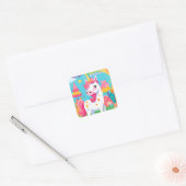 Sticker Carré Unicorne rose vif (Enveloppe)