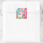 Sticker Carré Unicorne rose vif de la fille (Sac)