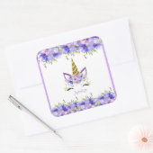 Sticker Carré Unicorne violet frais Décorations d'anniversaire (Enveloppe)