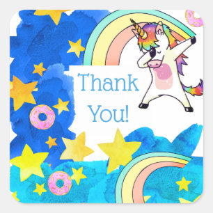 Sticker Carré Unicorns Rainbows Donuts dans Blue Starry Sky Cust