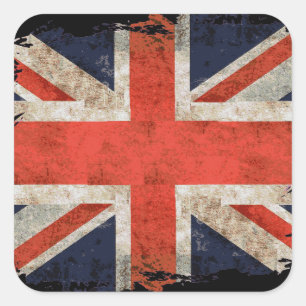 Sticker Carré Union Jack déchiquetée âgée