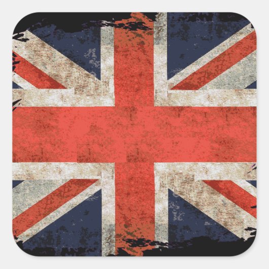 Sticker Carré Union Jack déchiquetée âgée (Devant)