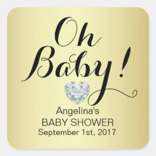 Sticker Carré Unique Élégant OH BÉBÉ ! Baby shower d'or