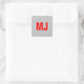 Sticker Carré Unique en tendance gris rouge gras monogramme nom  (Sac)