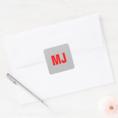 Sticker Carré Unique en tendance gris rouge gras monogramme nom  (Enveloppe)