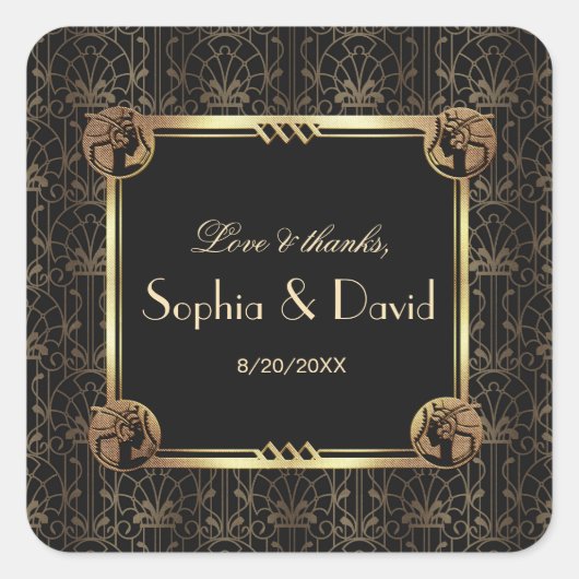 Sticker Carré Unique Gold Black Great Gatsby Art Déco Mariage (Devant)