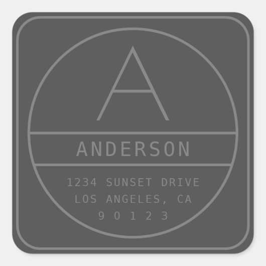 Sticker Carré Unique moderne Gray Adresse & Monogramme (Devant)