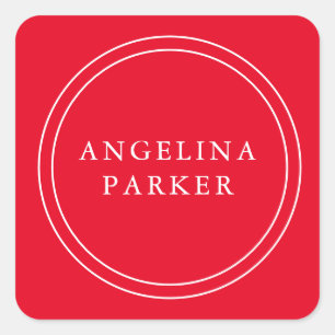 Sticker Carré Unique Moderne Minimaliste Plain Rouge Votre Nom