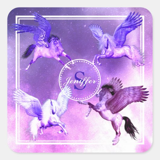 Sticker Carré Univers Magique Pegasus. (Devant)