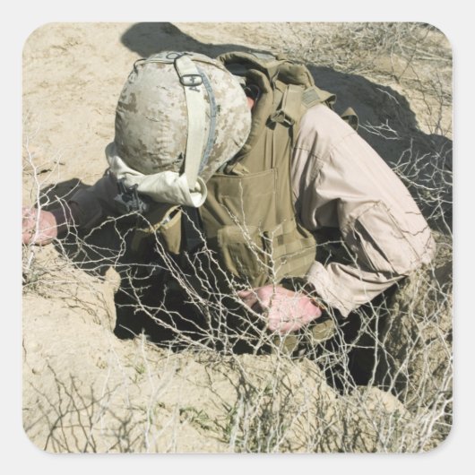 Sticker Carré US Marine saute dans un trou (Devant)