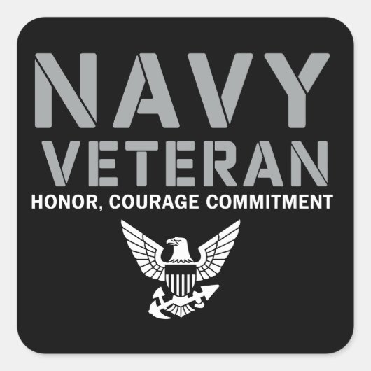 Sticker Carré US Navy Veteran Honor Courage Commitment (Devant)
