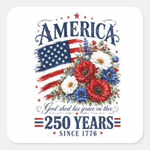 Sticker Carré USA America 250e anniversaire Floral