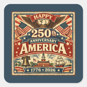Sticker Carré USA Amérique 250e anniversaire vintage patriotique