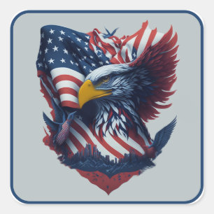 Sticker Carré USA Art Eagle Rouge Blanc Bleu Liberté Patriotisme
